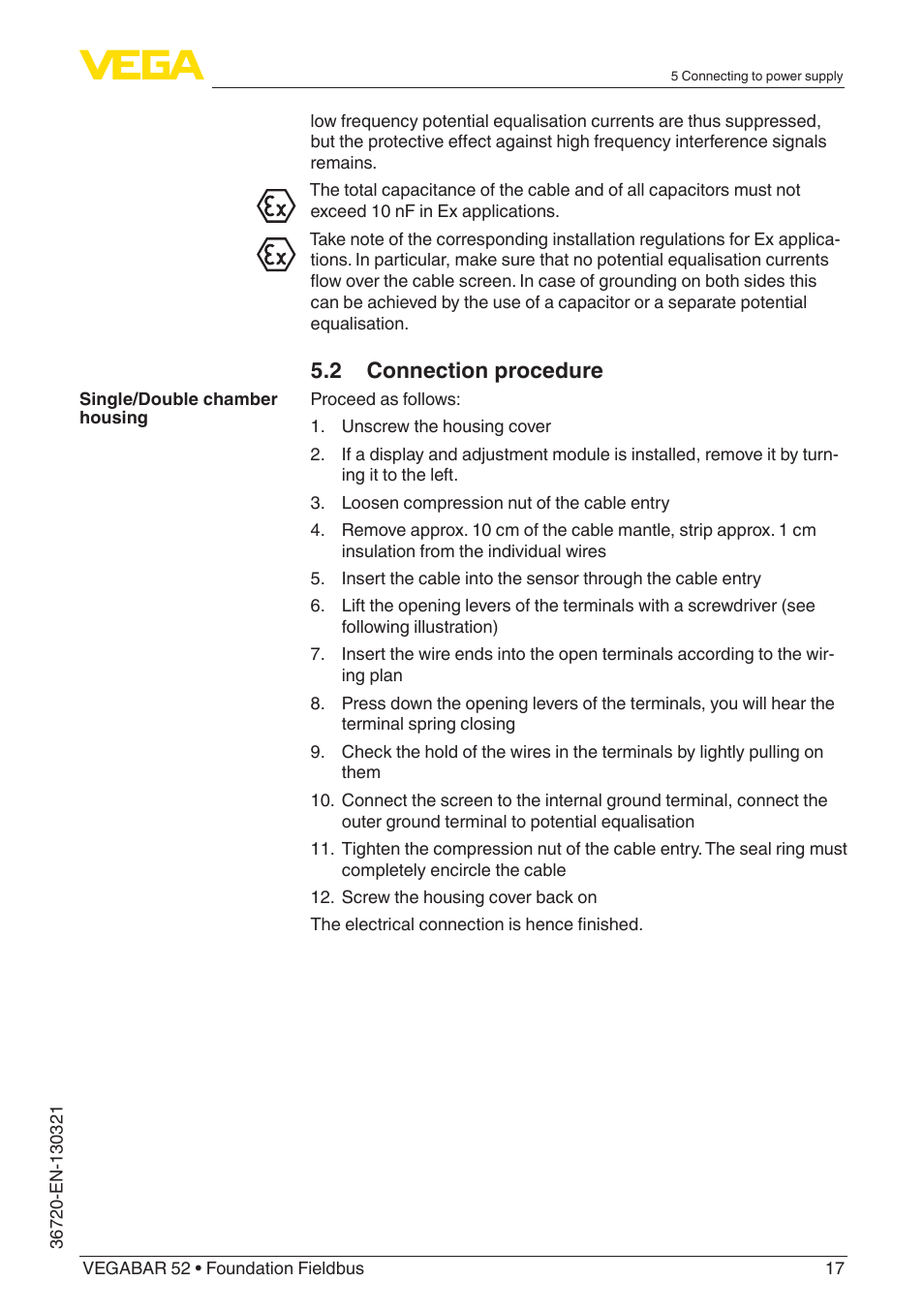 2 connection procedure | VEGA VEGABAR 52 Foundation Fieldbus User Manual | Page 17 / 72