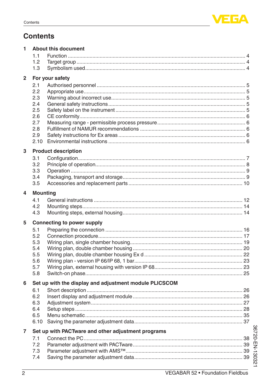 VEGA VEGABAR 52 Foundation Fieldbus User Manual | Page 2 / 72
