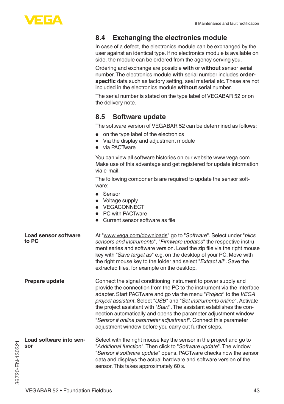 VEGA VEGABAR 52 Foundation Fieldbus User Manual | Page 43 / 72