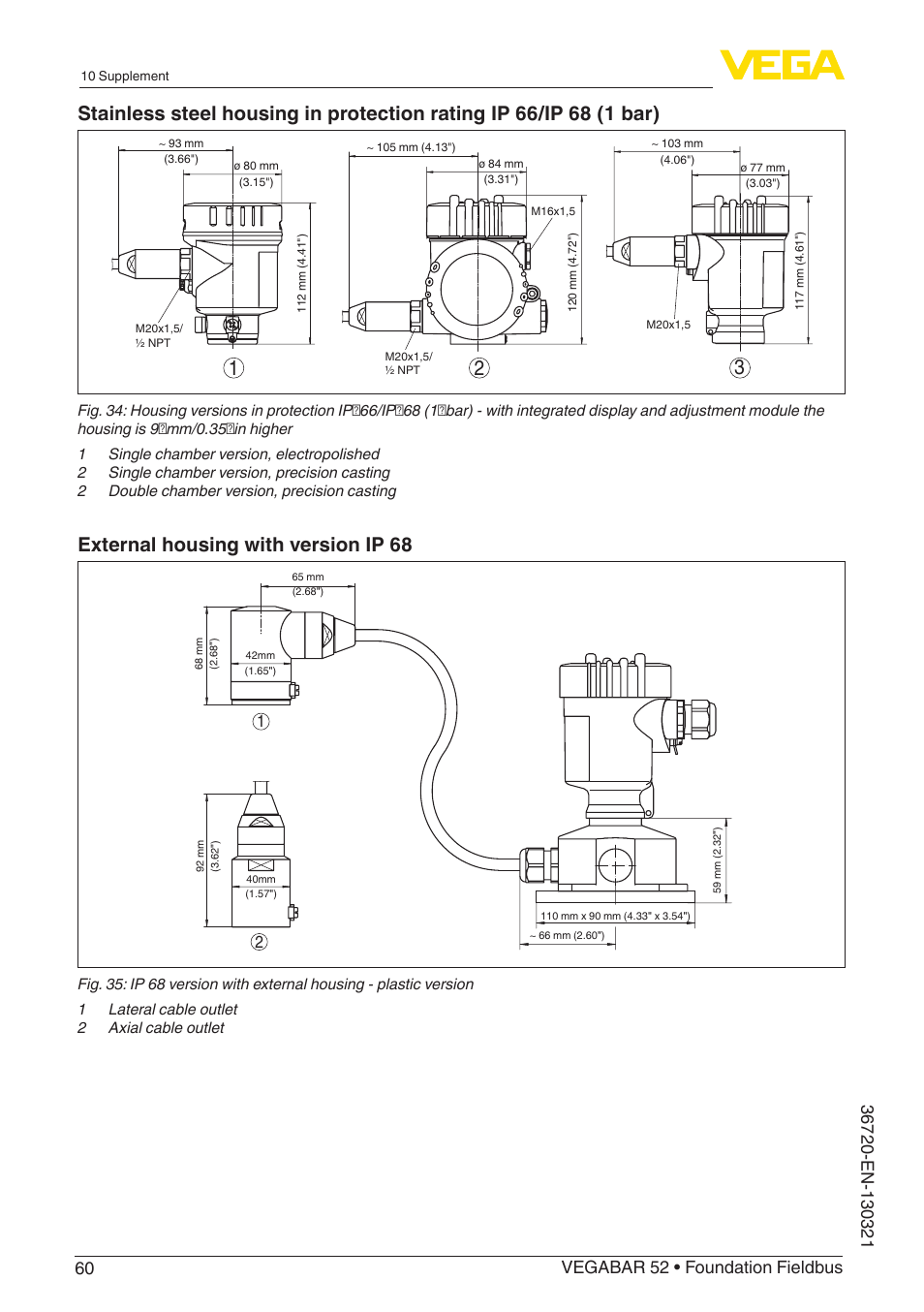External housing with version ip 68 | VEGA VEGABAR 52 Foundation Fieldbus User Manual | Page 60 / 72