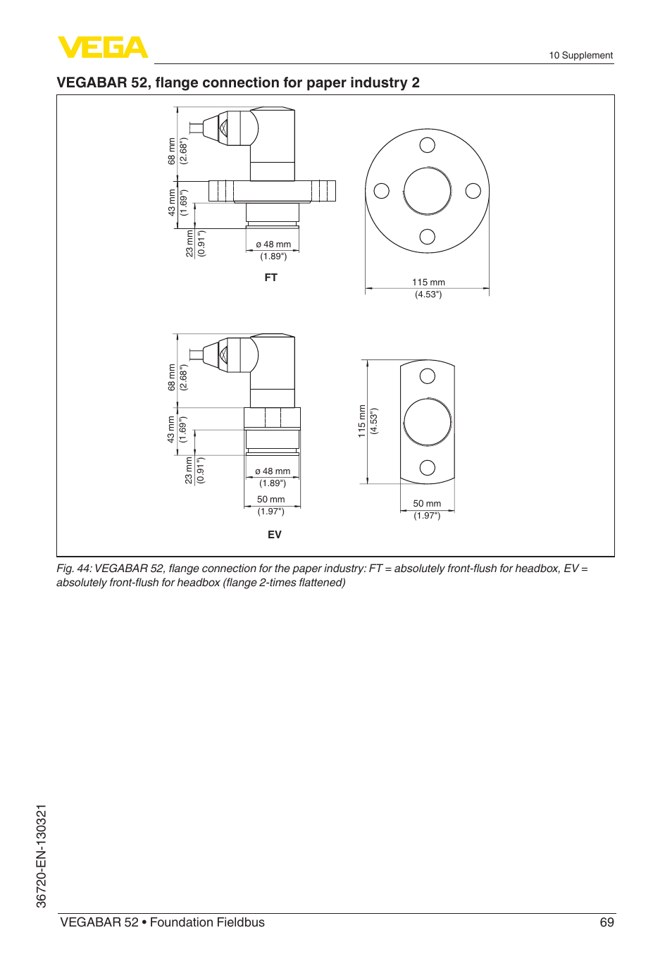 Vegabar 52, flange connection for paper industry 2 | VEGA VEGABAR 52 Foundation Fieldbus User Manual | Page 69 / 72