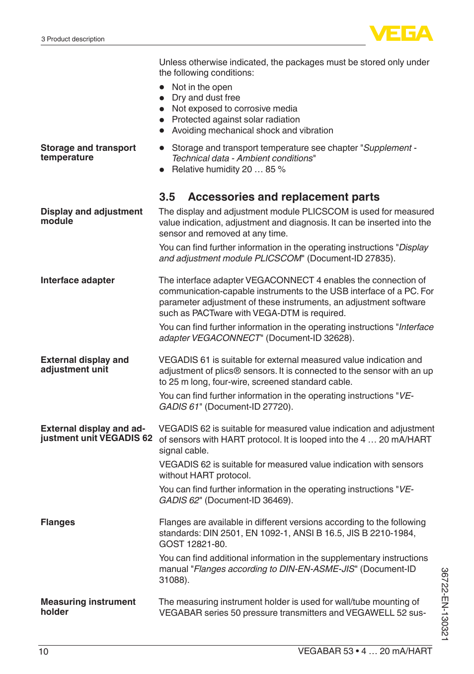 VEGA VEGABAR 53 4 … 20 mA_HART User Manual | Page 10 / 68