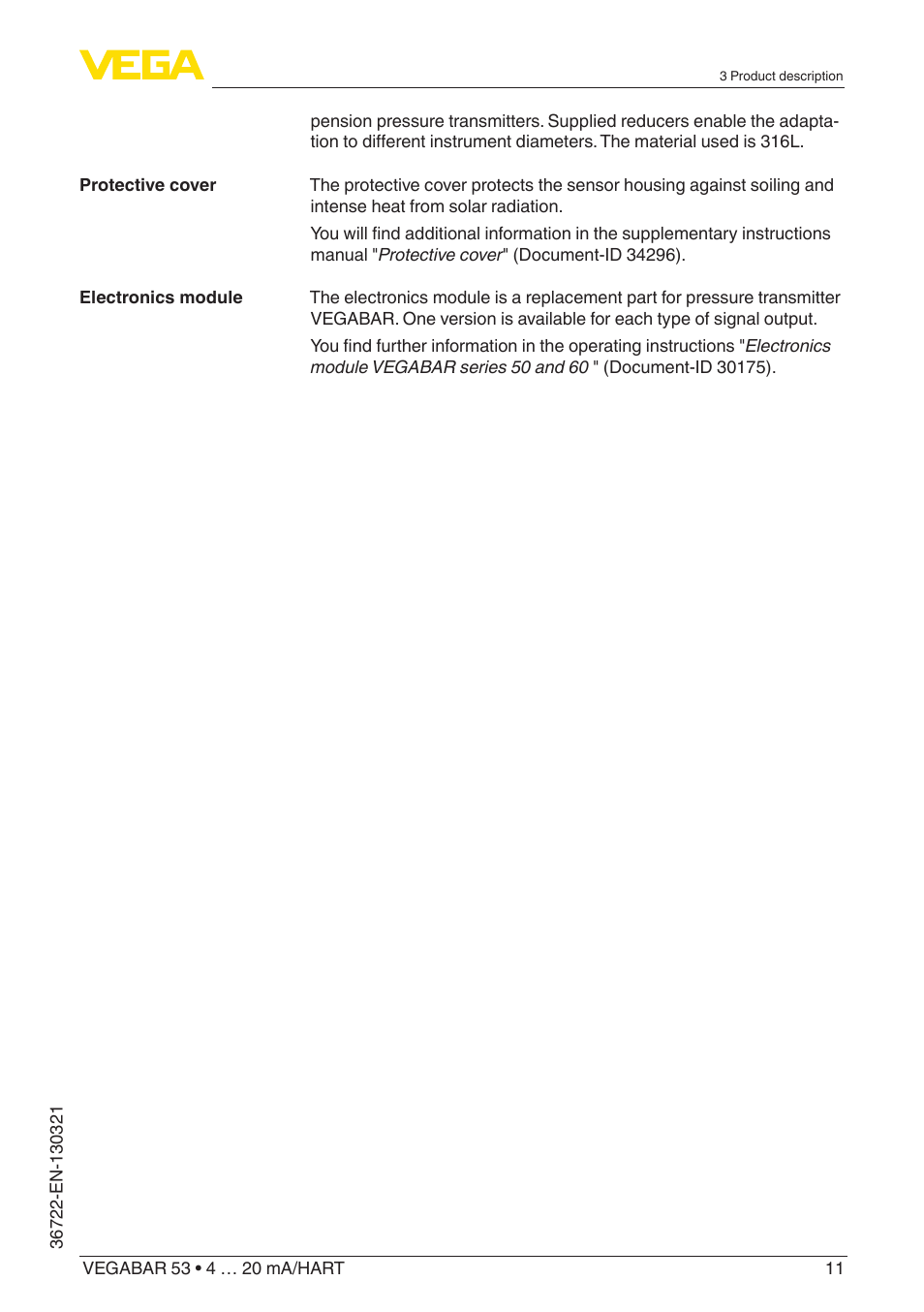 VEGA VEGABAR 53 4 … 20 mA_HART User Manual | Page 11 / 68