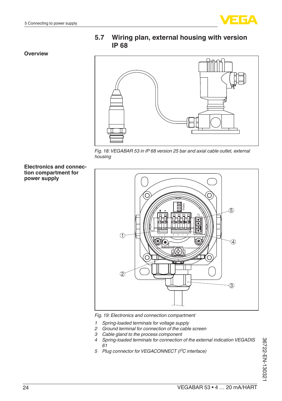 7 wiring plan, external housing with version ip 68 | VEGA VEGABAR 53 4 … 20 mA_HART User Manual | Page 24 / 68