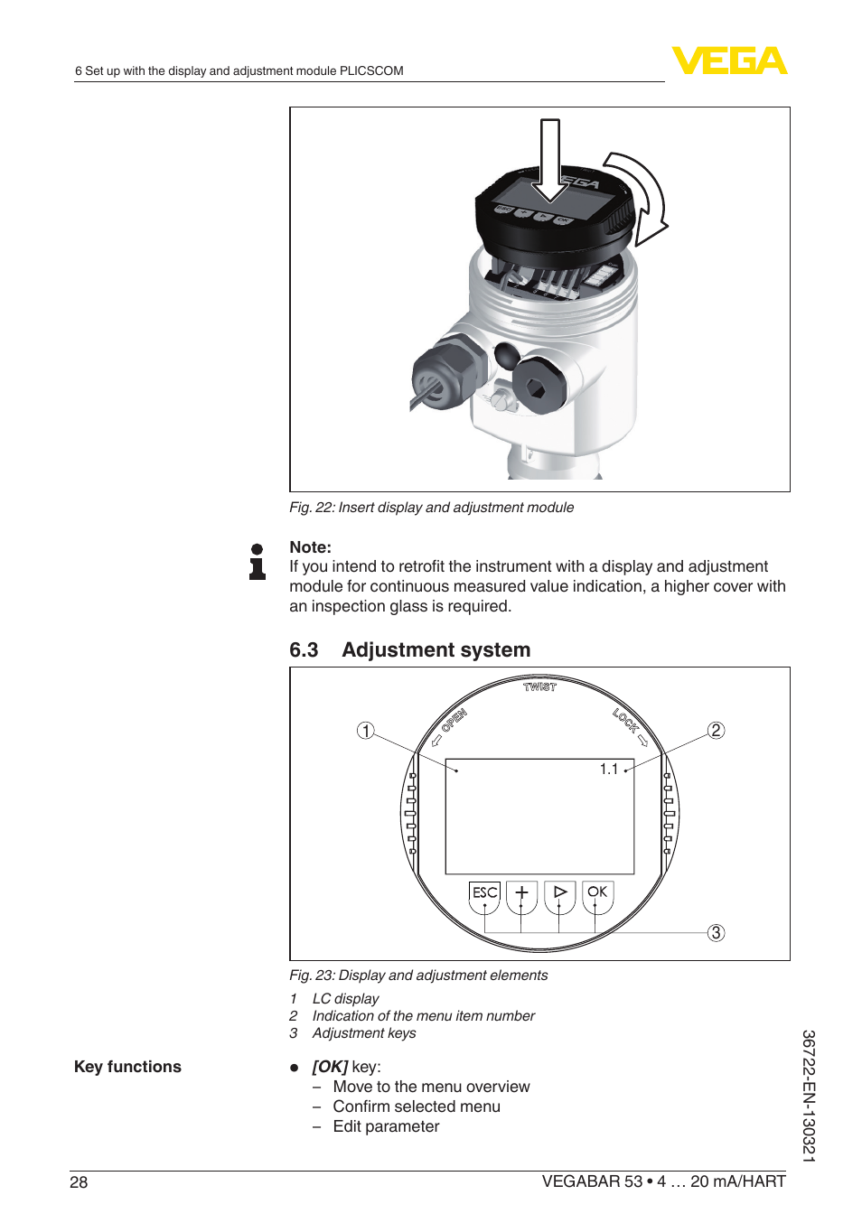 3 adjustment system | VEGA VEGABAR 53 4 … 20 mA_HART User Manual | Page 28 / 68