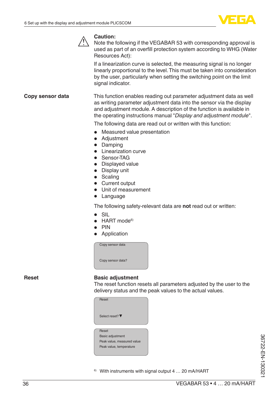 VEGA VEGABAR 53 4 … 20 mA_HART User Manual | Page 36 / 68