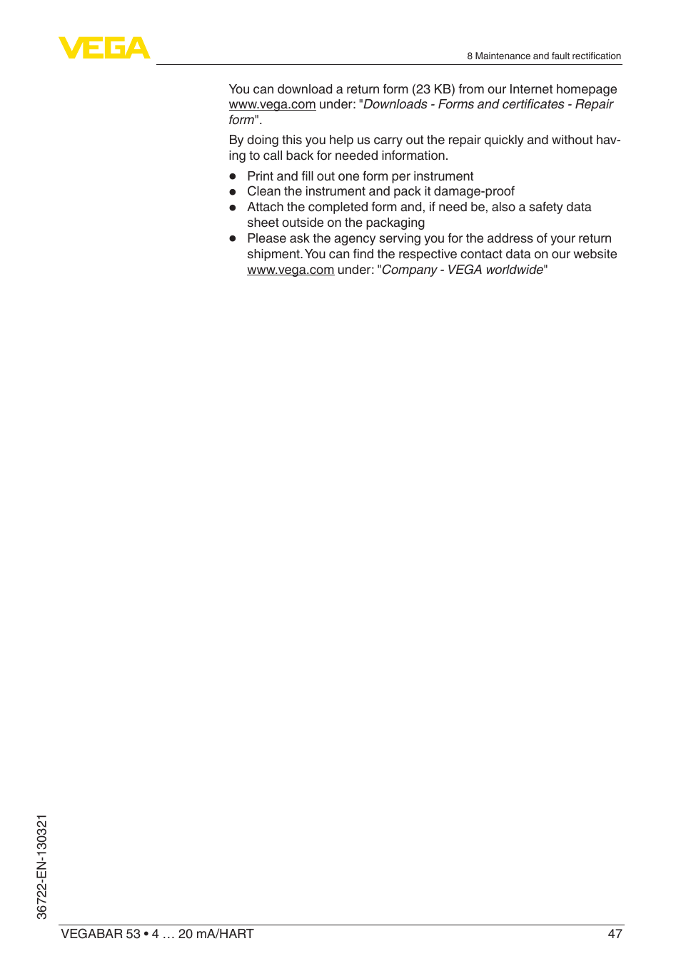 VEGA VEGABAR 53 4 … 20 mA_HART User Manual | Page 47 / 68