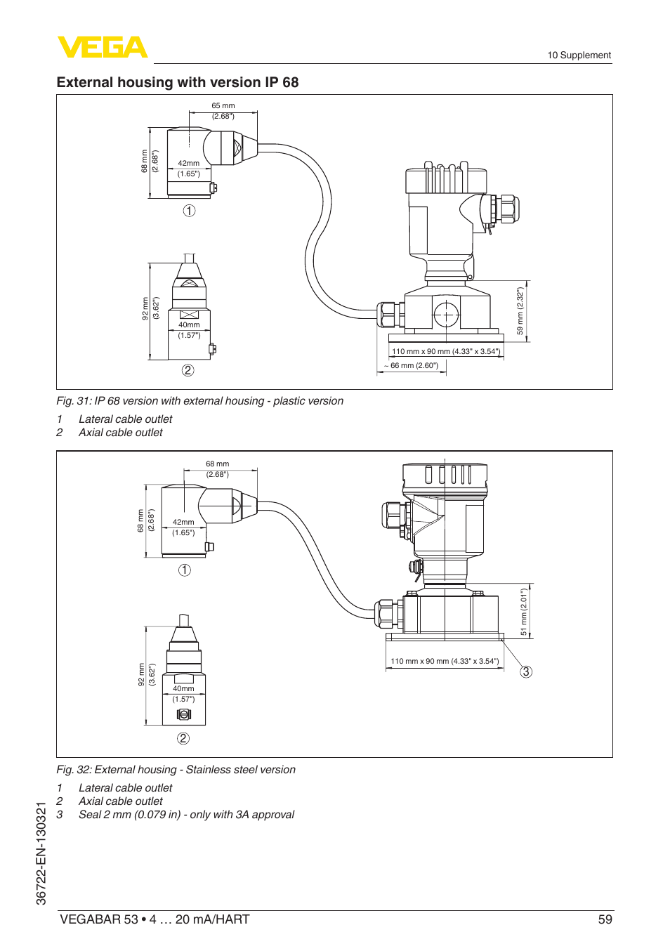 External housing with version ip 68 | VEGA VEGABAR 53 4 … 20 mA_HART User Manual | Page 59 / 68