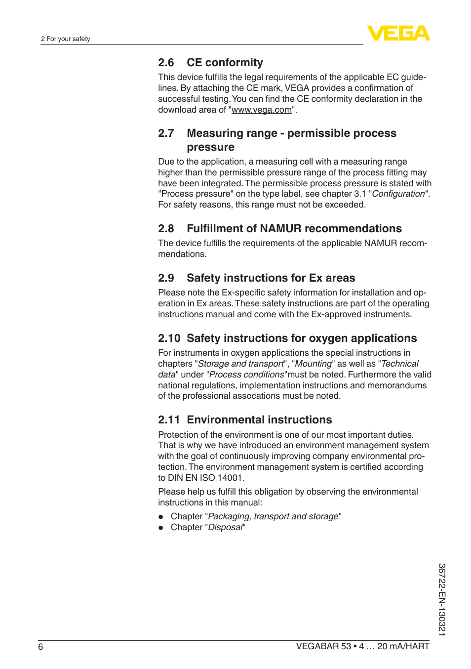 VEGA VEGABAR 53 4 … 20 mA_HART User Manual | Page 6 / 68