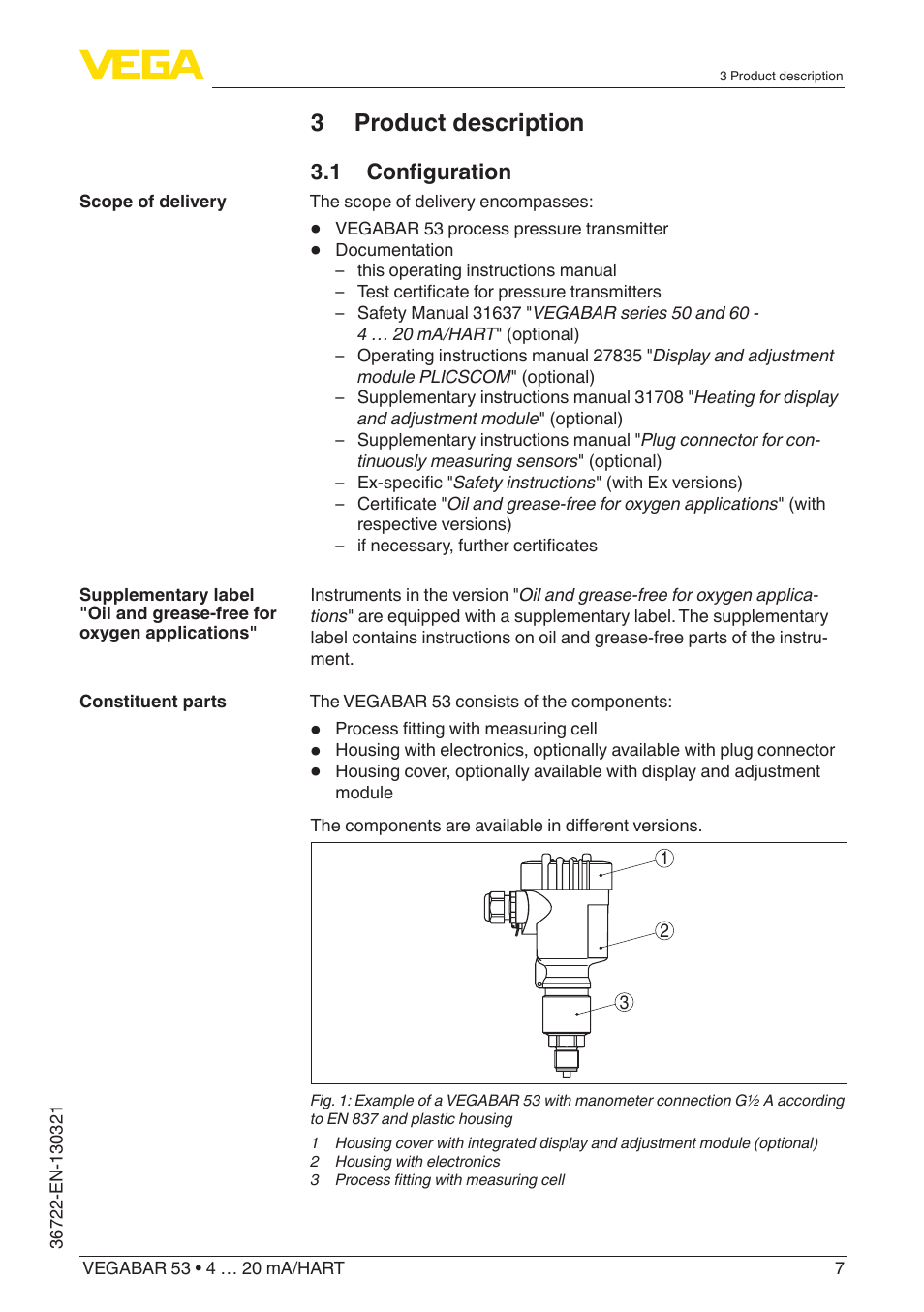 3 product description | VEGA VEGABAR 53 4 … 20 mA_HART User Manual | Page 7 / 68
