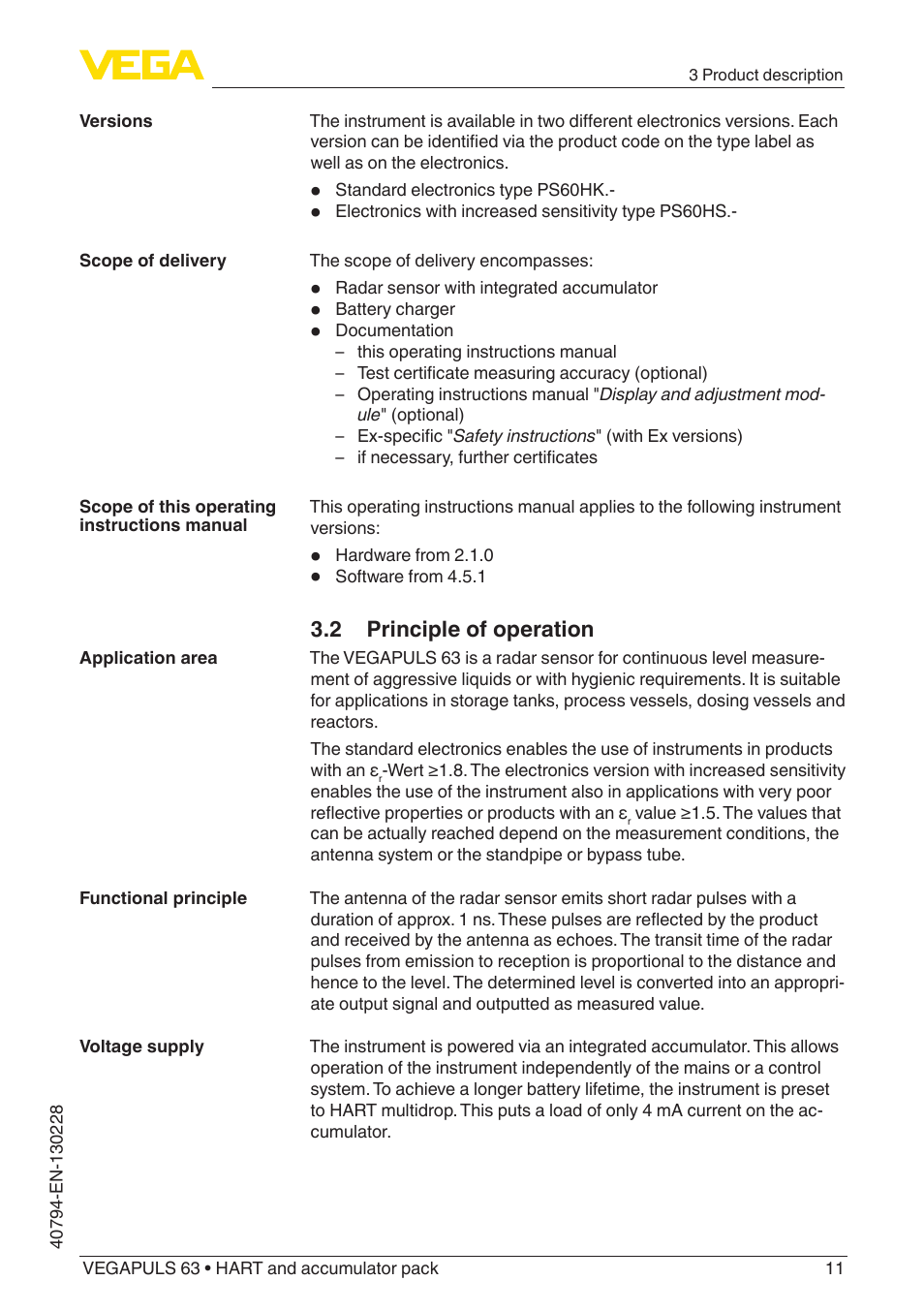 VEGA VEGAPULS 63 (≥ 2.0.0 - ≥ 4.0.0) HART and accumulator pack User Manual | Page 11 / 72