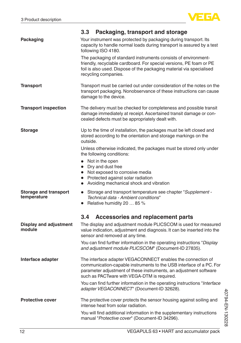 VEGA VEGAPULS 63 (≥ 2.0.0 - ≥ 4.0.0) HART and accumulator pack User Manual | Page 12 / 72