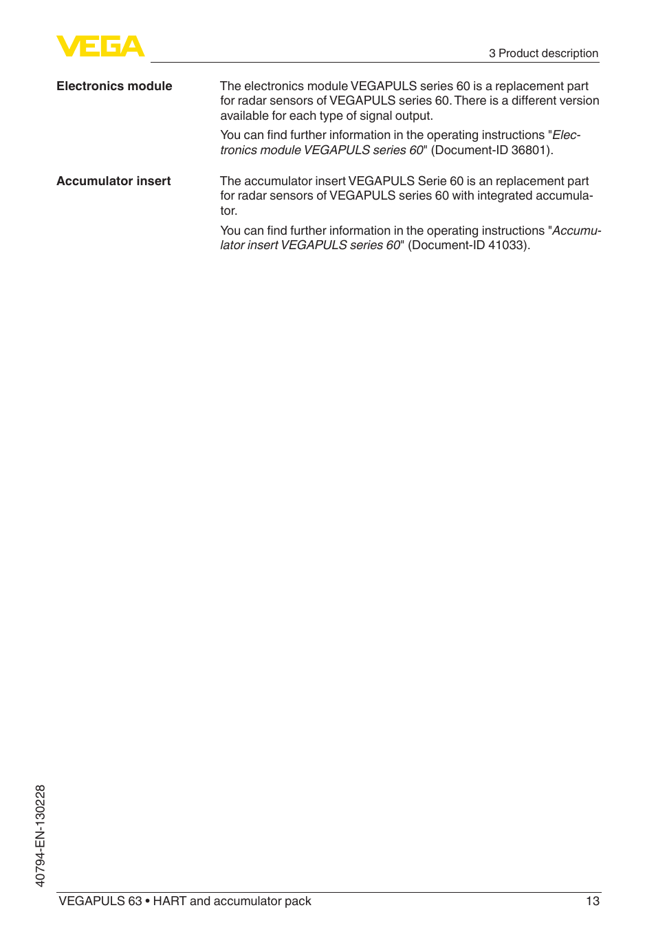 VEGA VEGAPULS 63 (≥ 2.0.0 - ≥ 4.0.0) HART and accumulator pack User Manual | Page 13 / 72