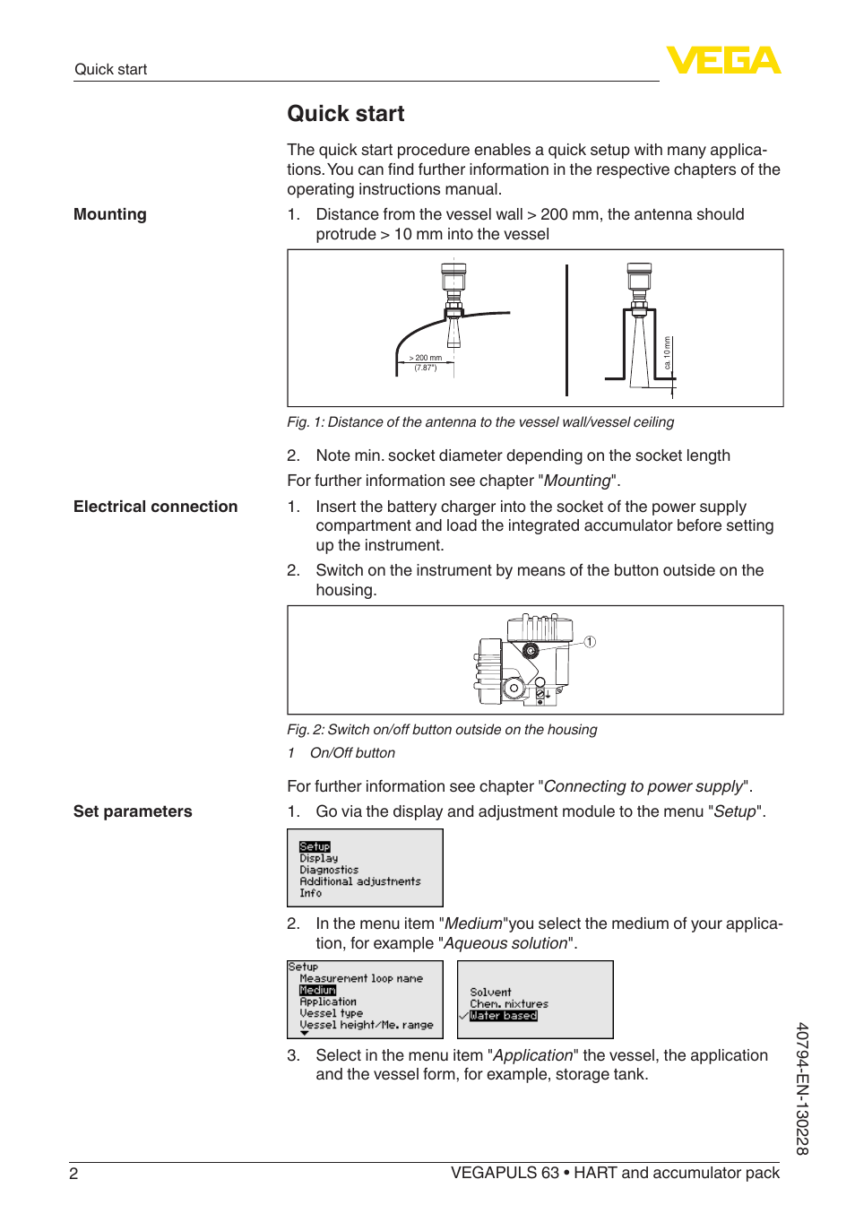 Quick start | VEGA VEGAPULS 63 (≥ 2.0.0 - ≥ 4.0.0) HART and accumulator pack User Manual | Page 2 / 72