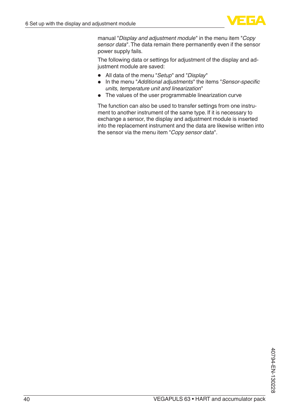 VEGA VEGAPULS 63 (≥ 2.0.0 - ≥ 4.0.0) HART and accumulator pack User Manual | Page 40 / 72