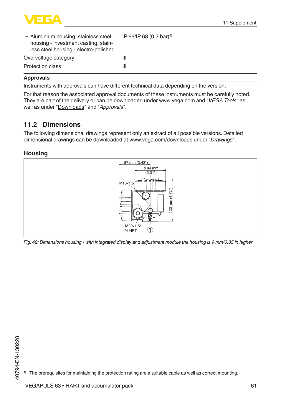 2 dimensions, Housing | VEGA VEGAPULS 63 (≥ 2.0.0 - ≥ 4.0.0) HART and accumulator pack User Manual | Page 61 / 72