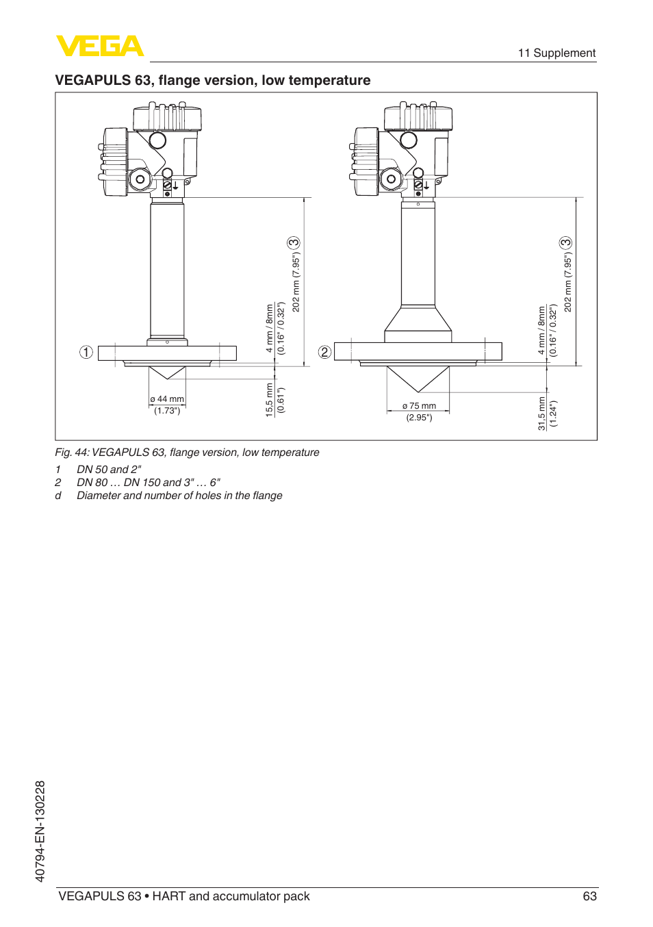 Vegapuls 63, flange version, low temperature | VEGA VEGAPULS 63 (≥ 2.0.0 - ≥ 4.0.0) HART and accumulator pack User Manual | Page 63 / 72