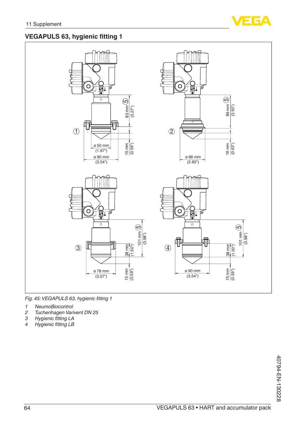 Vegapuls 63, hygienic fitting 1 | VEGA VEGAPULS 63 (≥ 2.0.0 - ≥ 4.0.0) HART and accumulator pack User Manual | Page 64 / 72