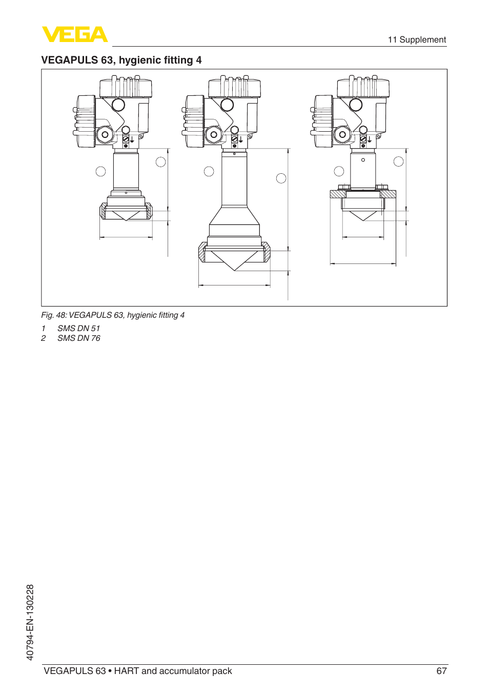 Vegapuls 63, hygienic fitting 4 | VEGA VEGAPULS 63 (≥ 2.0.0 - ≥ 4.0.0) HART and accumulator pack User Manual | Page 67 / 72