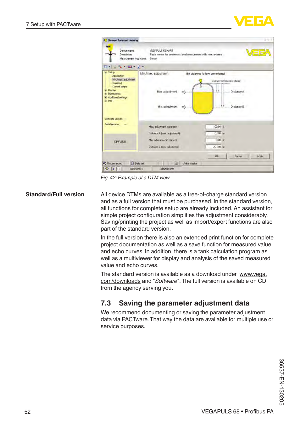 3 saving the parameter adjustment data | VEGA VEGAPULS 68 (≥ 2.0.0 - ≥ 4.0.0) Profibus PA User Manual | Page 52 / 88