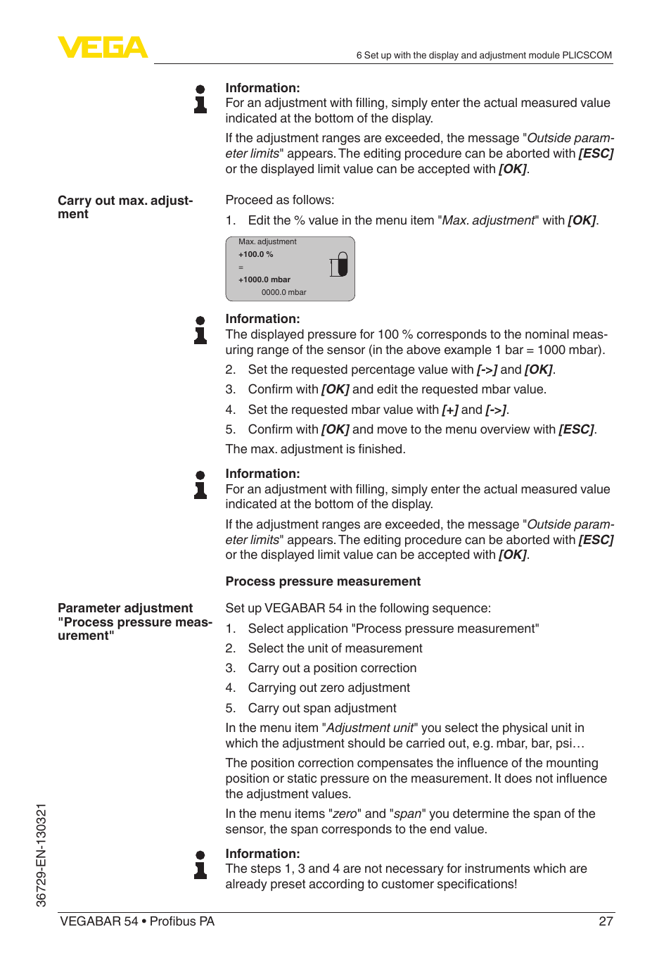 VEGA VEGABAR 54 Profibus PA User Manual | Page 27 / 68