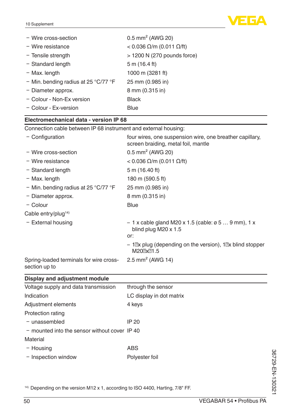 VEGA VEGABAR 54 Profibus PA User Manual | Page 50 / 68