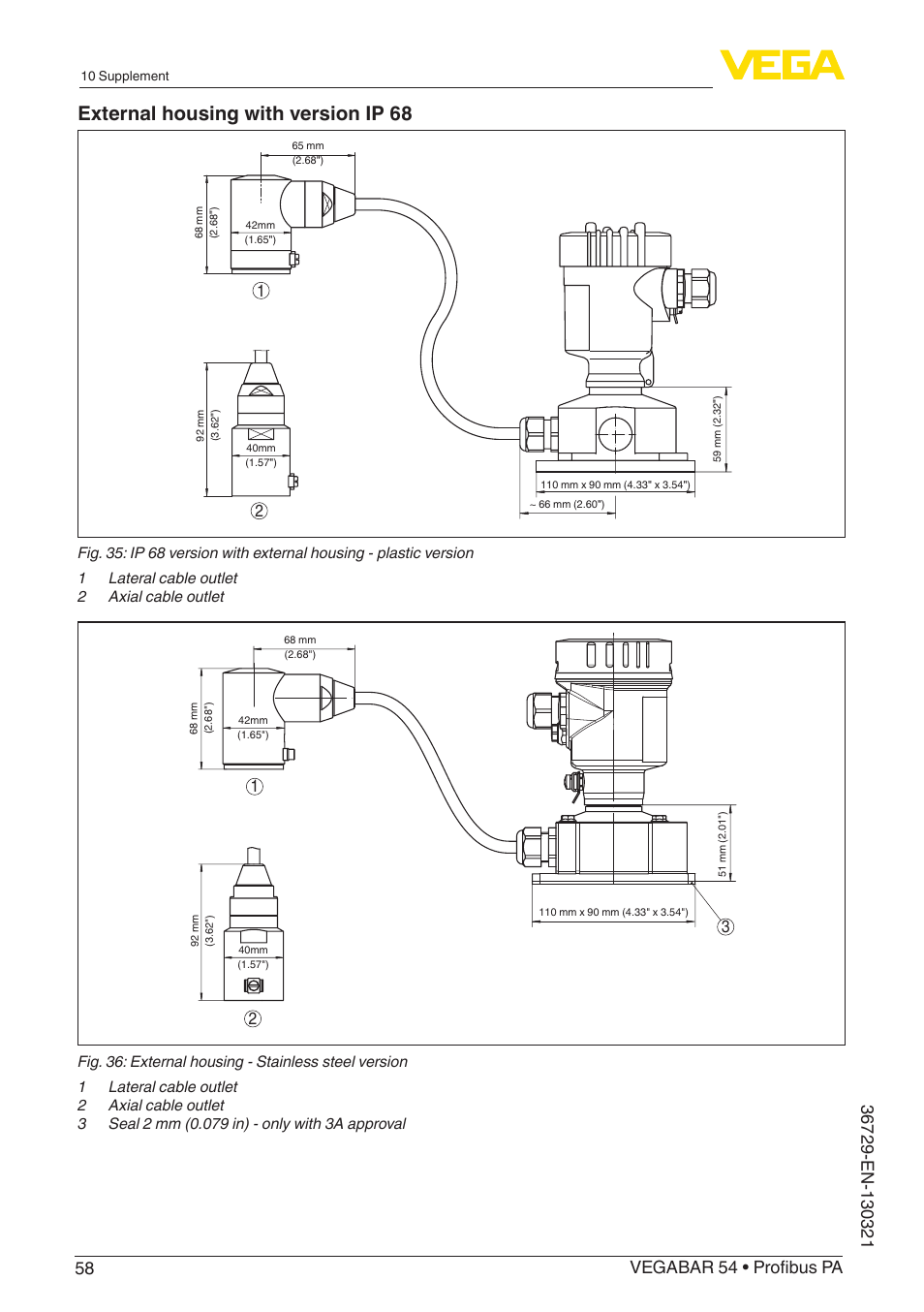 External housing with version ip 68 | VEGA VEGABAR 54 Profibus PA User Manual | Page 58 / 68