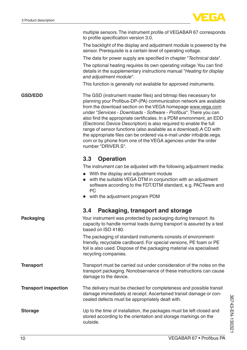 VEGA VEGABAR 67 Profibus PA User Manual | Page 10 / 72