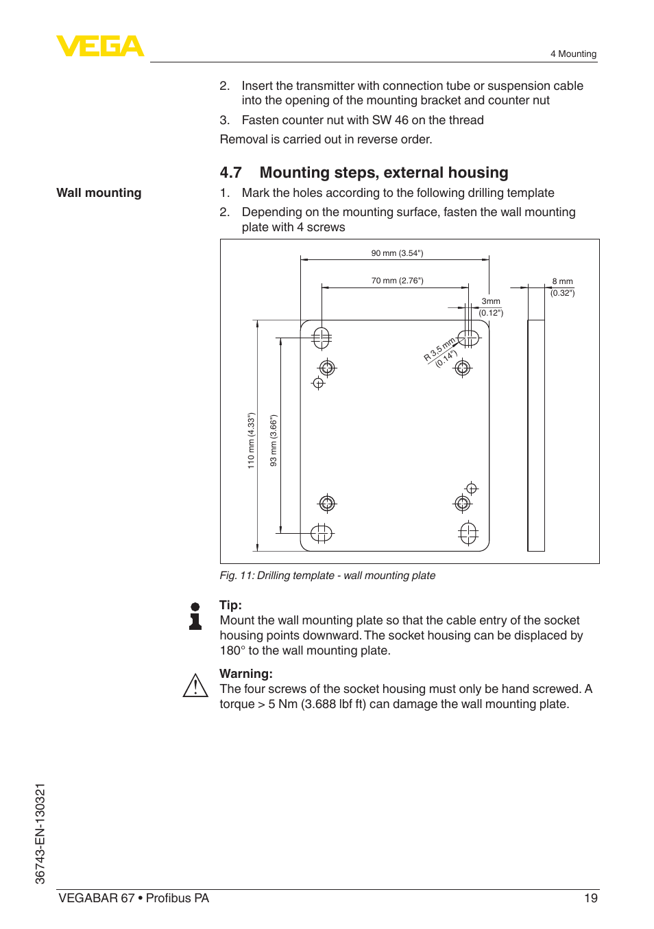 7 mounting steps, external housing | VEGA VEGABAR 67 Profibus PA User Manual | Page 19 / 72