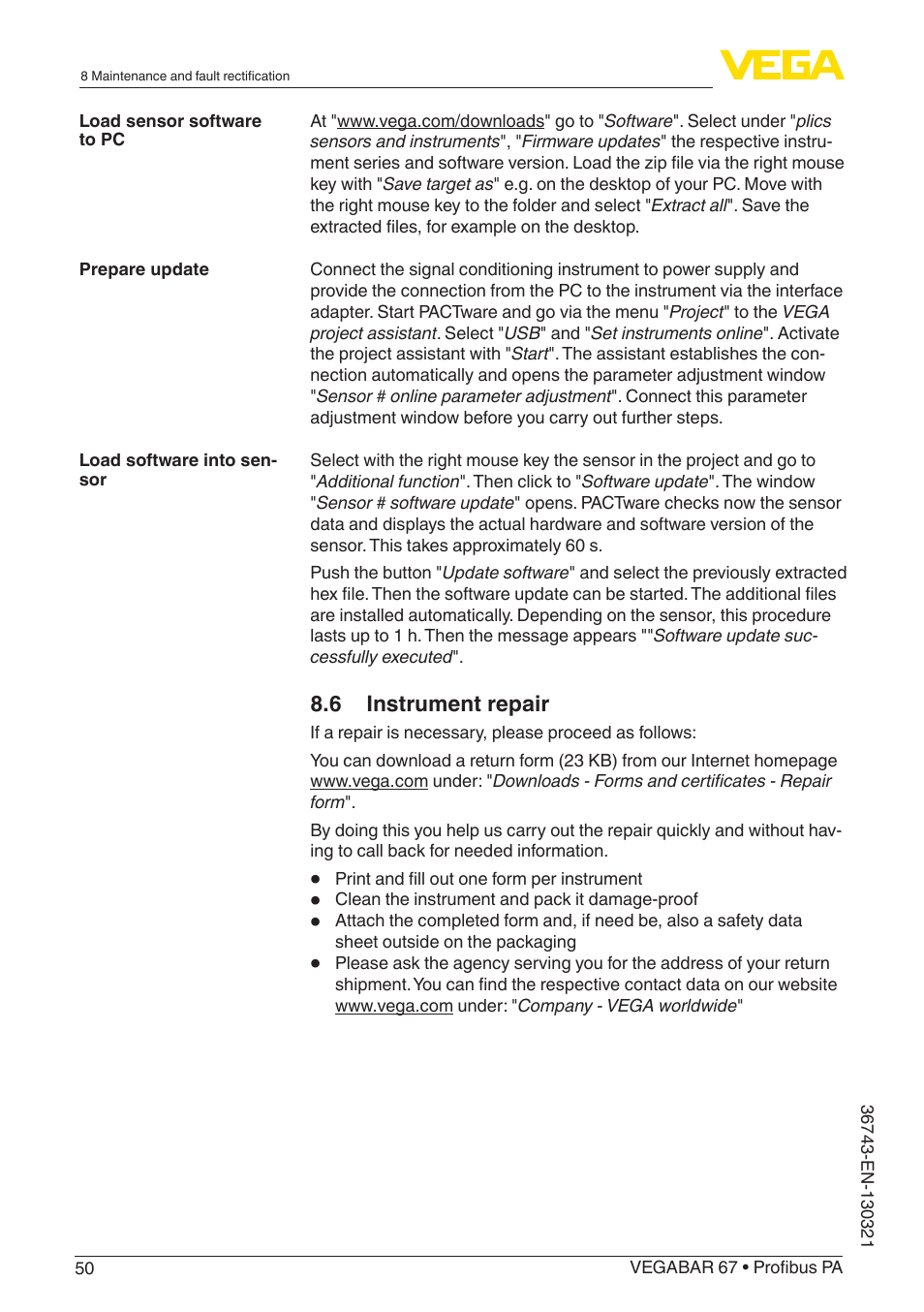 VEGA VEGABAR 67 Profibus PA User Manual | Page 50 / 72