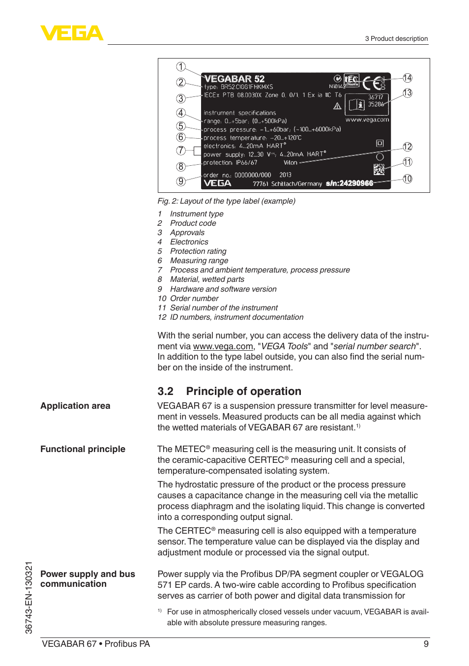 2 principle of operation | VEGA VEGABAR 67 Profibus PA User Manual | Page 9 / 72