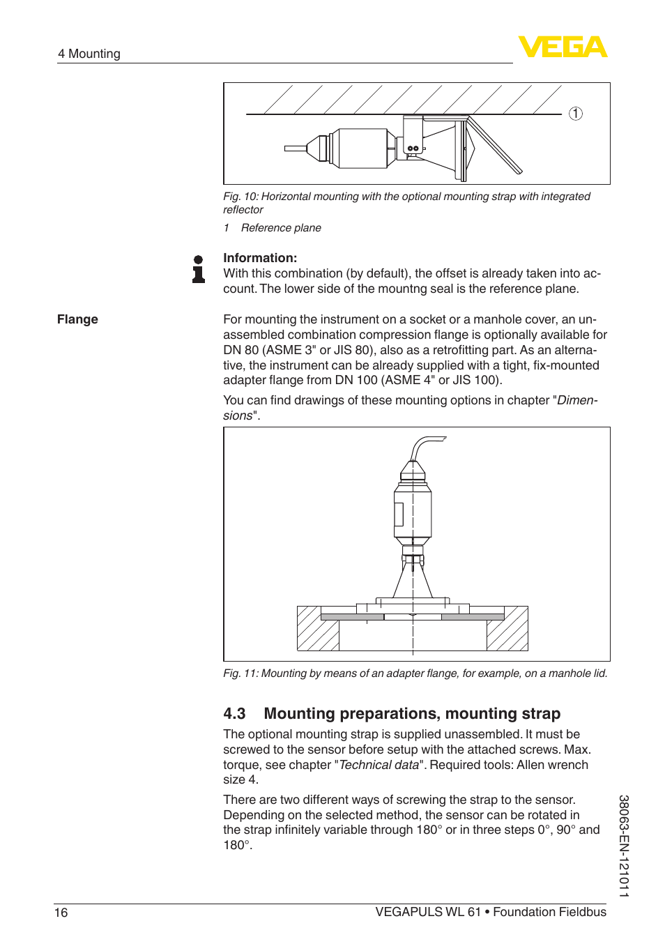 3 mounting preparations, mounting strap | VEGA VEGAPULS WL 61 Foundation Fieldbus User Manual | Page 16 / 60