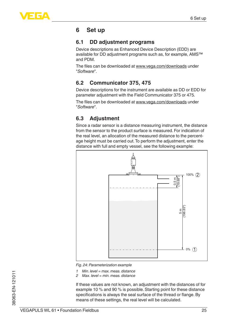 6 set up, 1 dd adjustment programs, 2 communicator 375, 475 | 3 adjustment | VEGA VEGAPULS WL 61 Foundation Fieldbus User Manual | Page 25 / 60