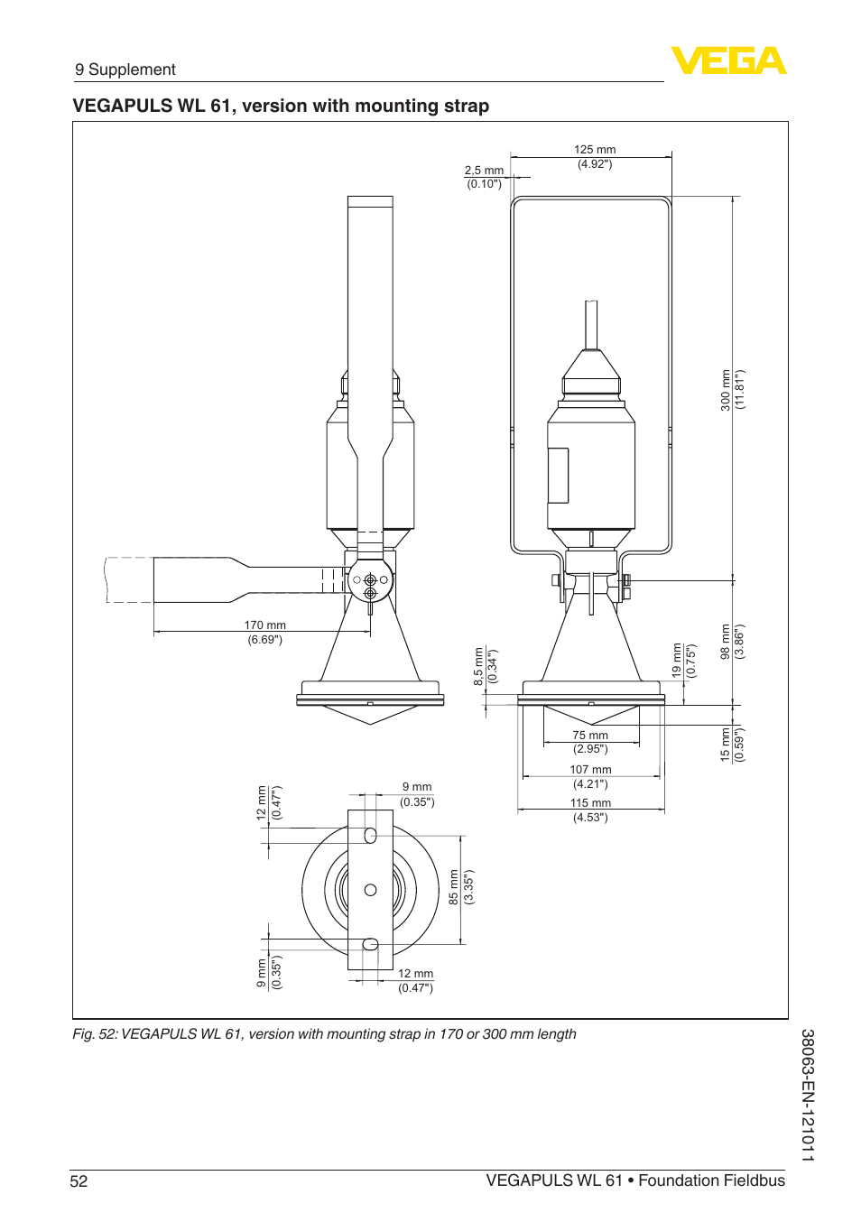 Vegapuls wl 61, version with mounting strap | VEGA VEGAPULS WL 61 Foundation Fieldbus User Manual | Page 52 / 60