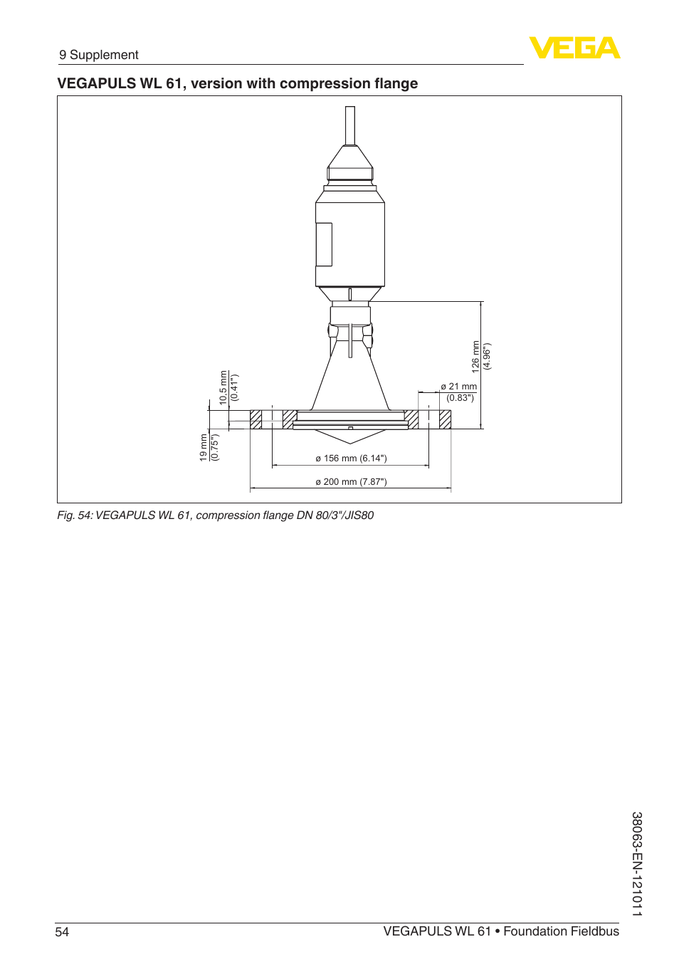Vegapuls wl 61, version with compression flange | VEGA VEGAPULS WL 61 Foundation Fieldbus User Manual | Page 54 / 60
