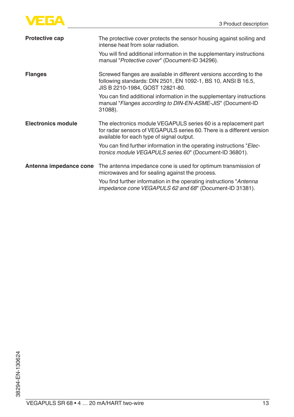 VEGA VEGAPULS SR 68 4 … 20 mA_HART two-wire User Manual | Page 13 / 88