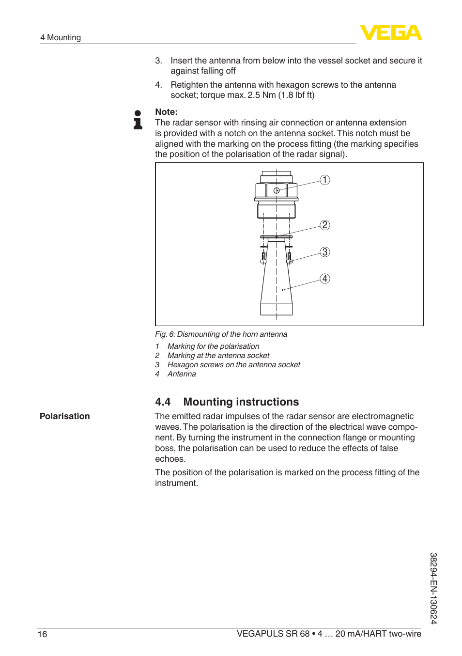 4 mounting instructions | VEGA VEGAPULS SR 68 4 … 20 mA_HART two-wire User Manual | Page 16 / 88