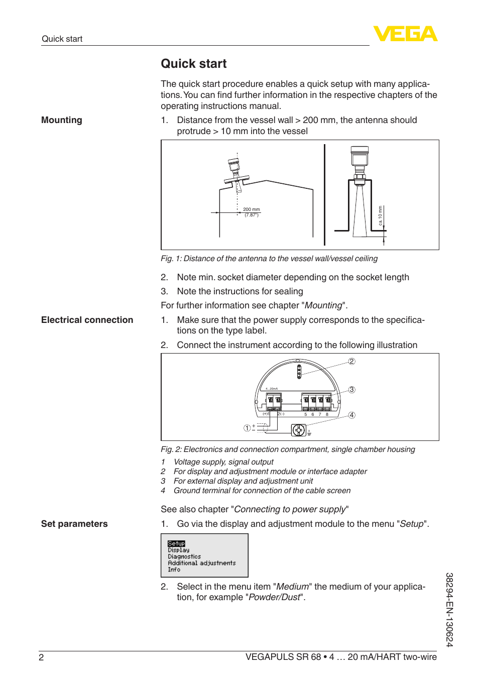 Quick start | VEGA VEGAPULS SR 68 4 … 20 mA_HART two-wire User Manual | Page 2 / 88