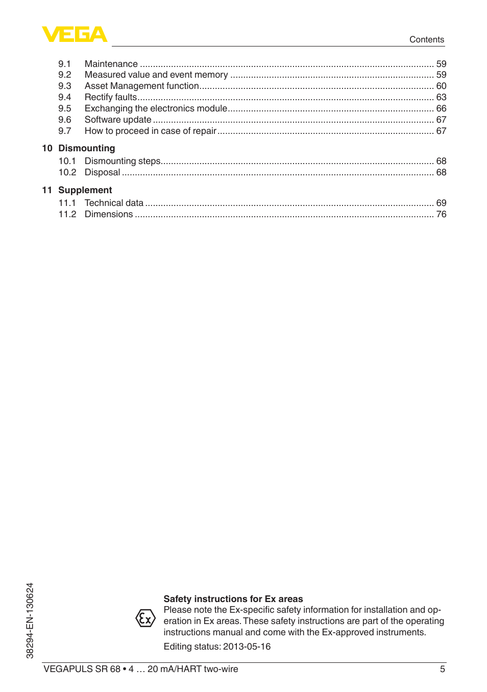 VEGA VEGAPULS SR 68 4 … 20 mA_HART two-wire User Manual | Page 5 / 88