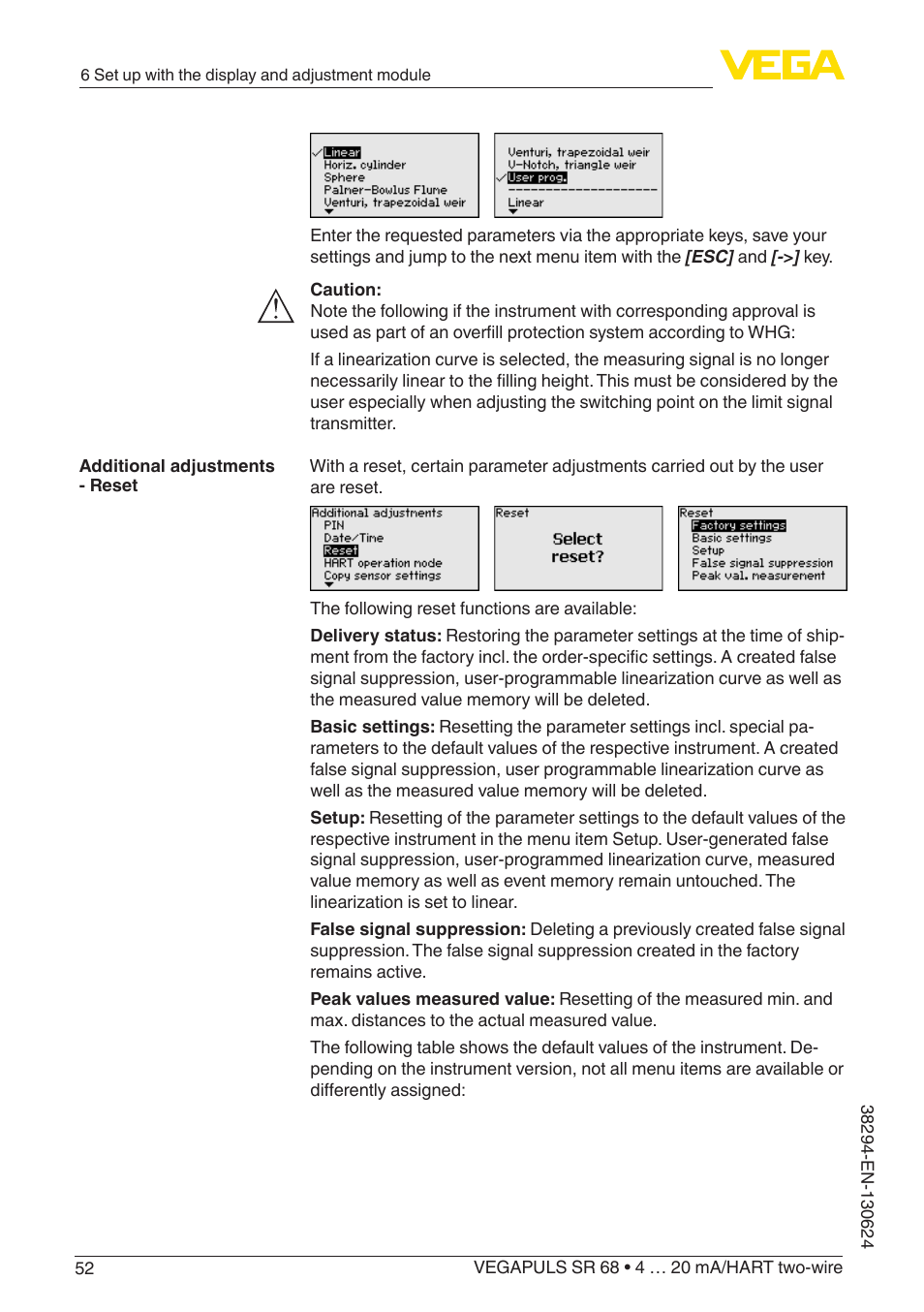 VEGA VEGAPULS SR 68 4 … 20 mA_HART two-wire User Manual | Page 52 / 88