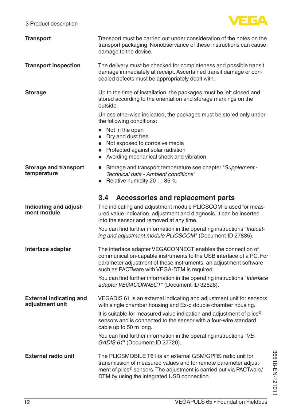 4 accessories and replacement parts | VEGA VEGAPULS 65 (≥ 2.0.0 - ≥ 4.0.0) Foundation Fieldbus User Manual | Page 12 / 72