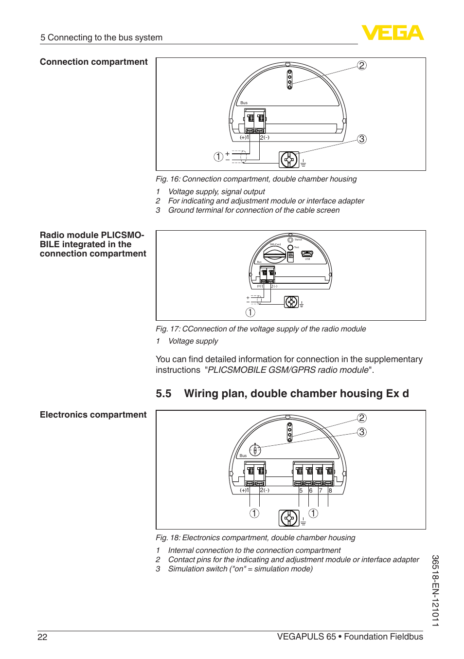 5 wiring plan, double chamber housing ex d | VEGA VEGAPULS 65 (≥ 2.0.0 - ≥ 4.0.0) Foundation Fieldbus User Manual | Page 22 / 72