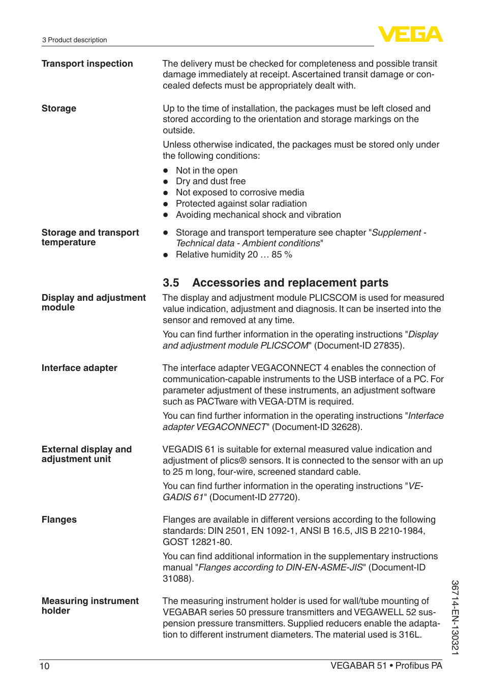 VEGA VEGABAR 51 Profibus PA User Manual | Page 10 / 76