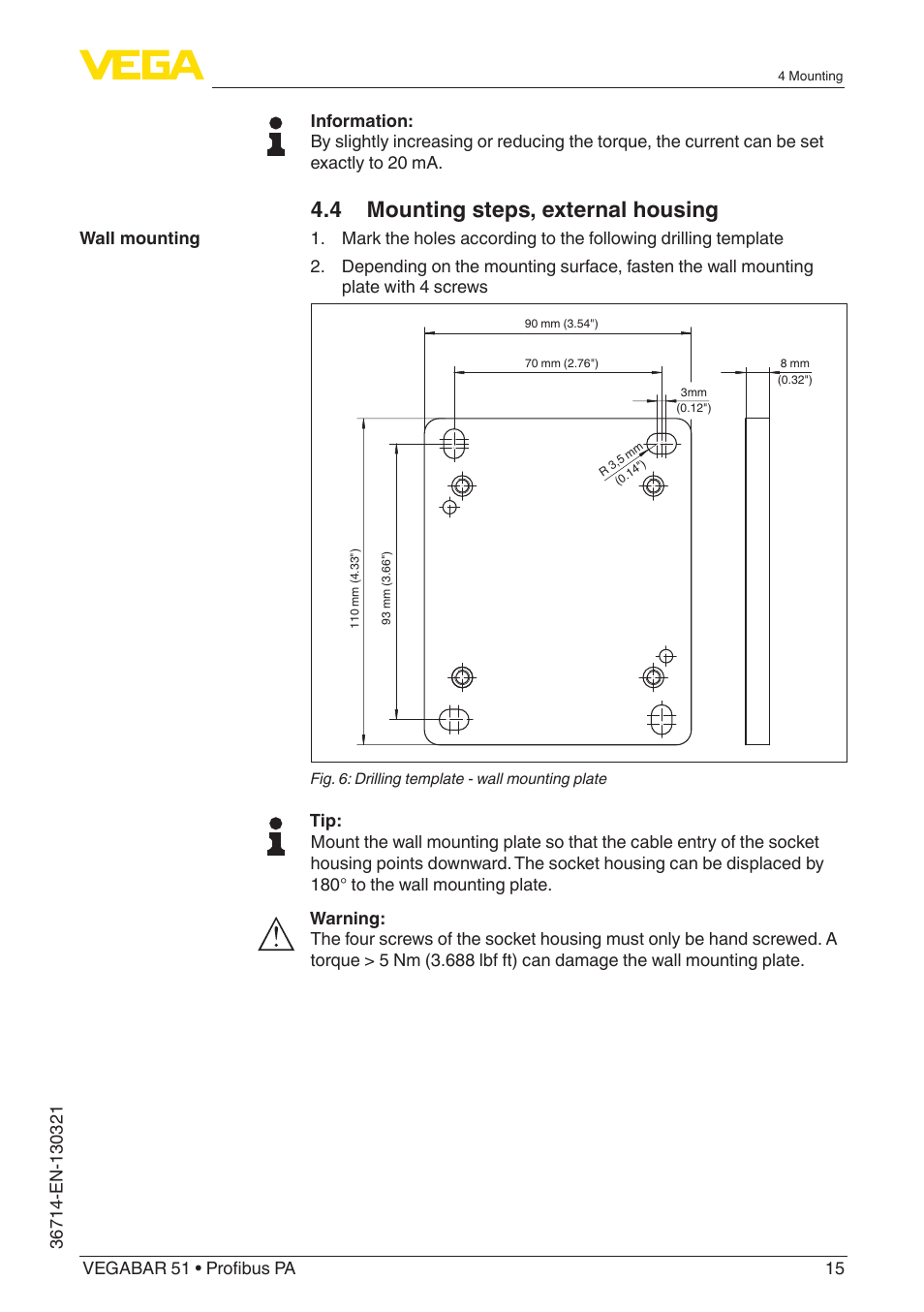 4 mounting steps, external housing | VEGA VEGABAR 51 Profibus PA User Manual | Page 15 / 76