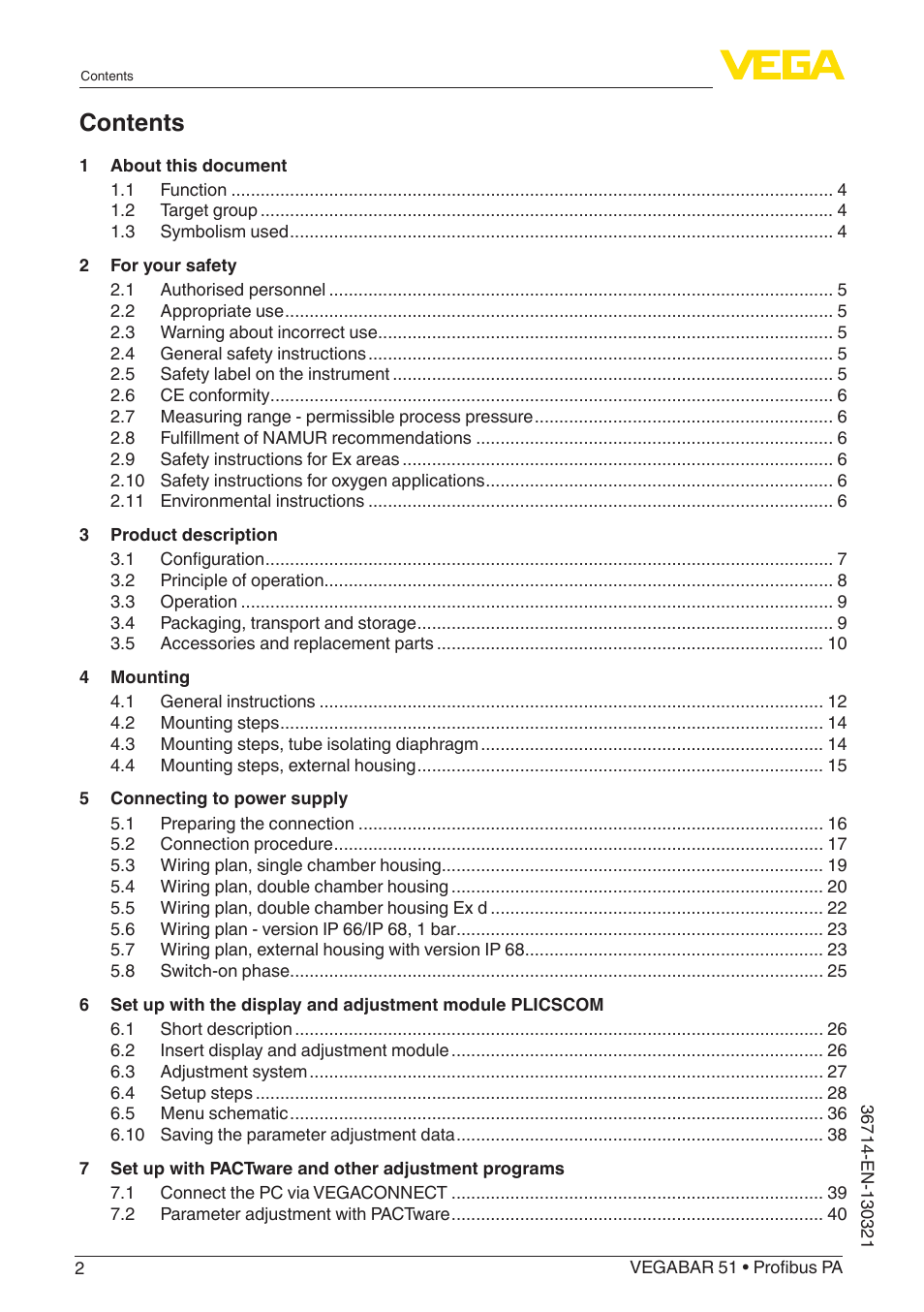 VEGA VEGABAR 51 Profibus PA User Manual | Page 2 / 76