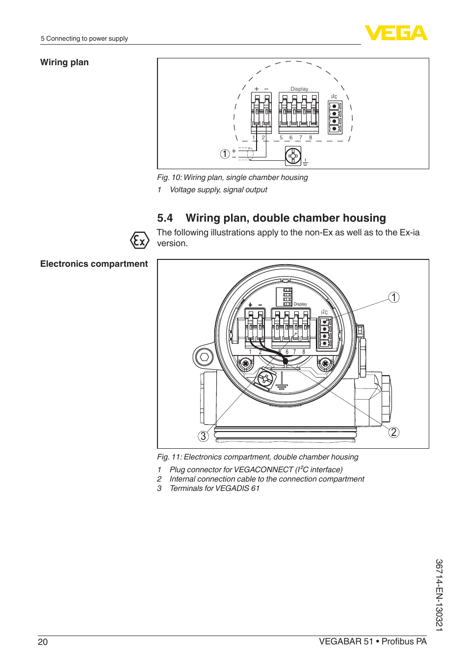 4 wiring plan, double chamber housing | VEGA VEGABAR 51 Profibus PA User Manual | Page 20 / 76