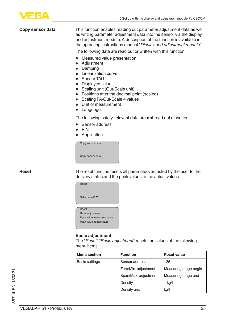 VEGA VEGABAR 51 Profibus PA User Manual | Page 35 / 76
