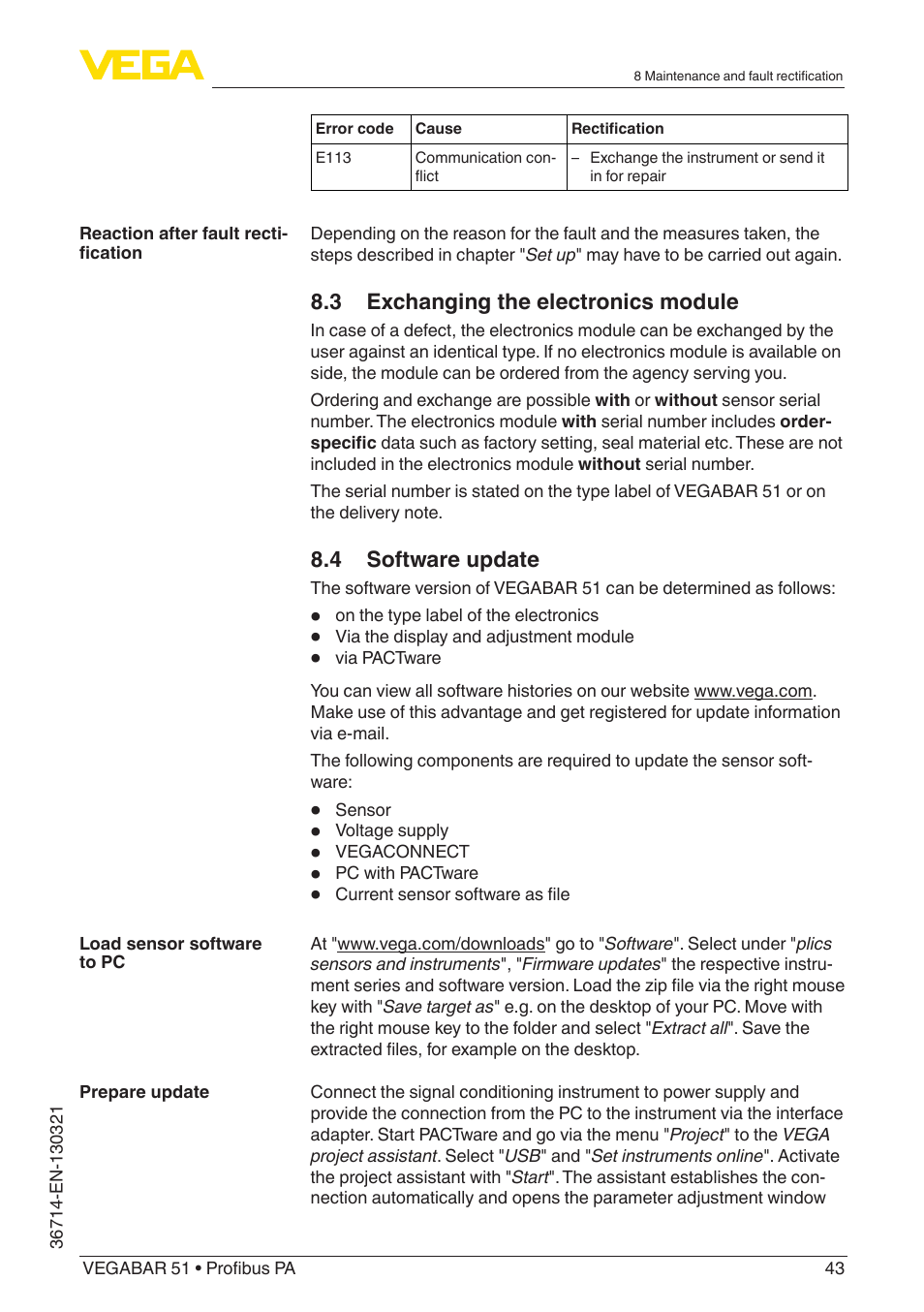 VEGA VEGABAR 51 Profibus PA User Manual | Page 43 / 76