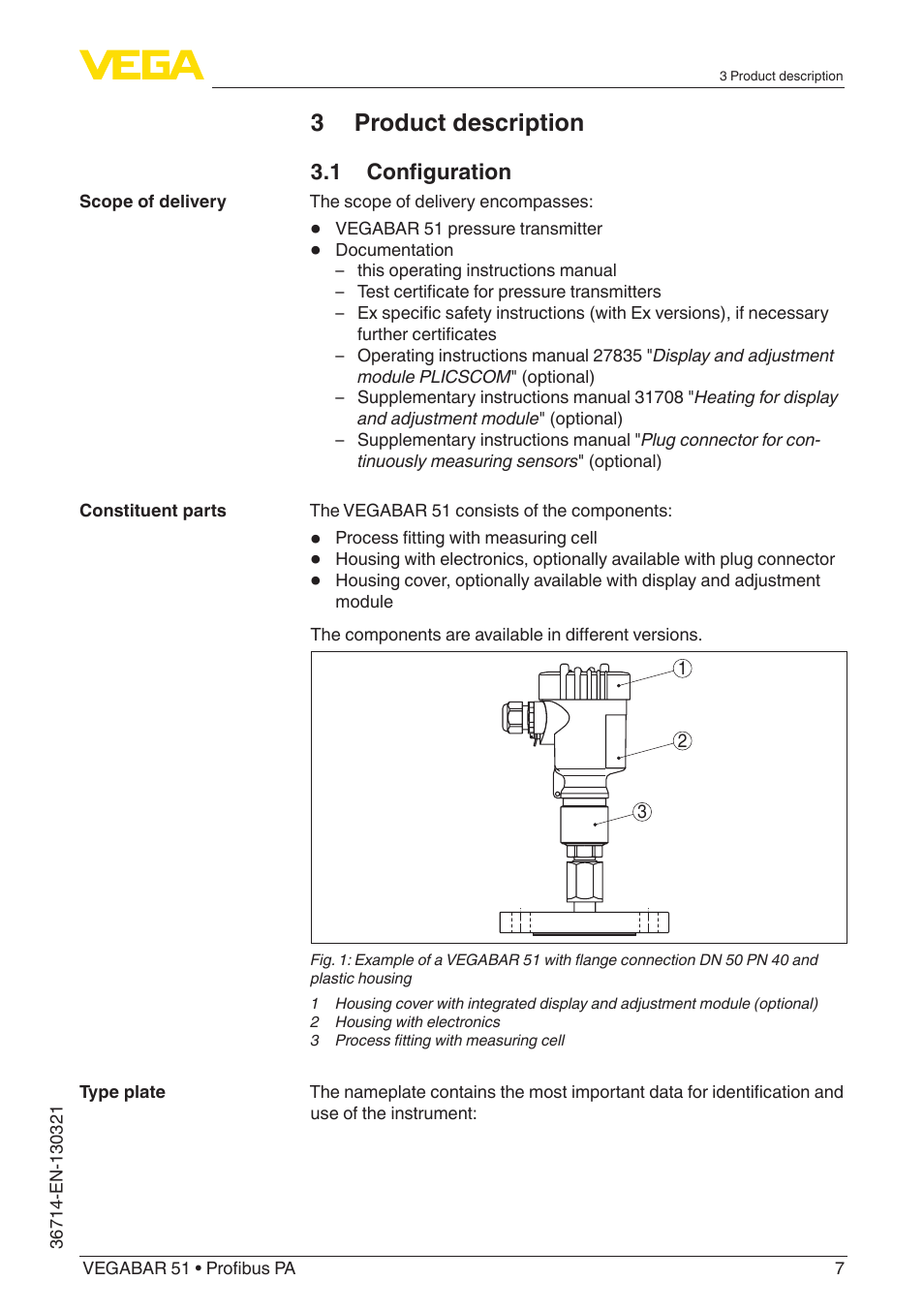 3 product description | VEGA VEGABAR 51 Profibus PA User Manual | Page 7 / 76