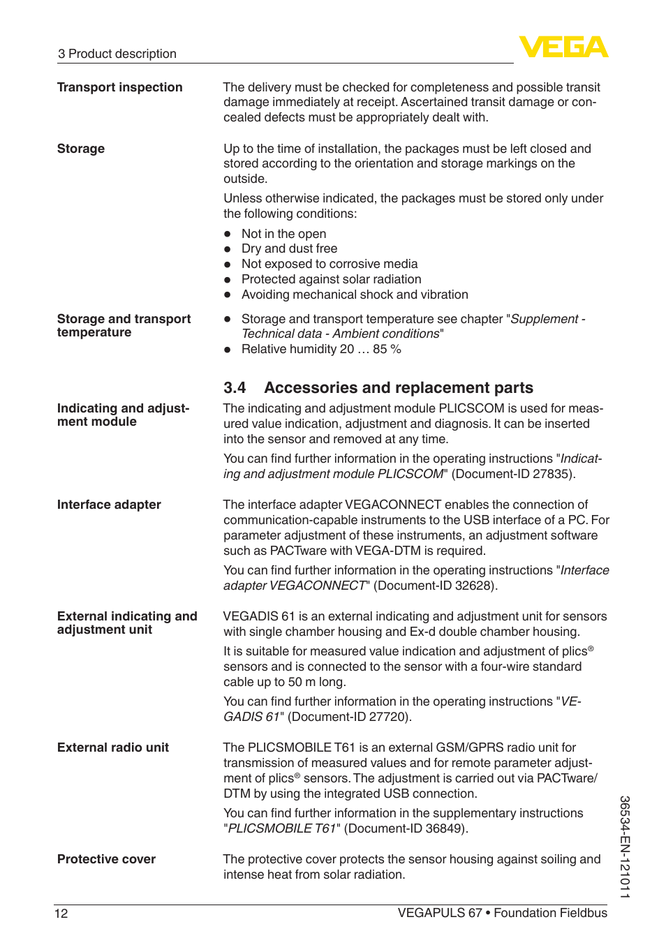 4 accessories and replacement parts | VEGA VEGAPULS 67 (≥ 2.0.0 - ≥ 4.0.0) Foundation Fieldbus User Manual | Page 12 / 84